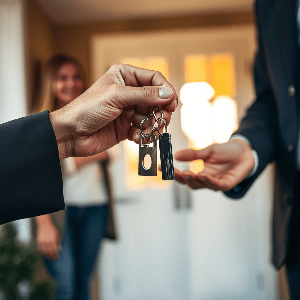 Handing over house keys to new homeowner
