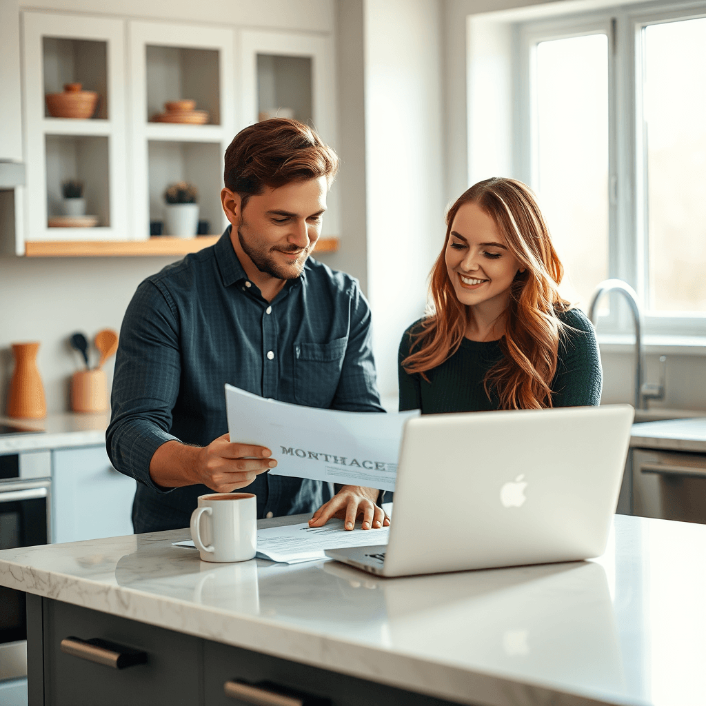 Couple reviewing mortgage refinance options